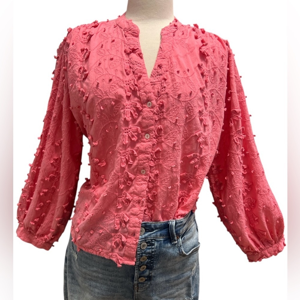 Anthropologie Pink Embroidered Blouse